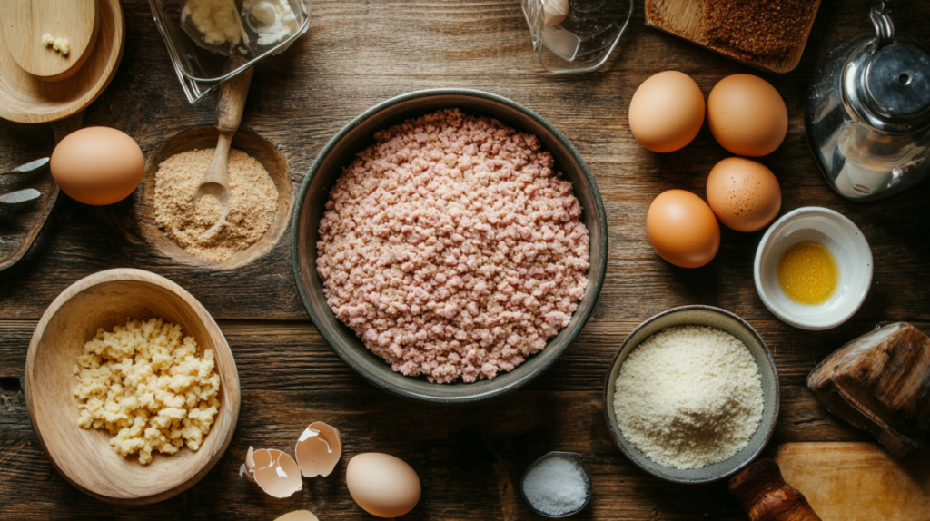 An overhead view of a rustic kitchen countertop