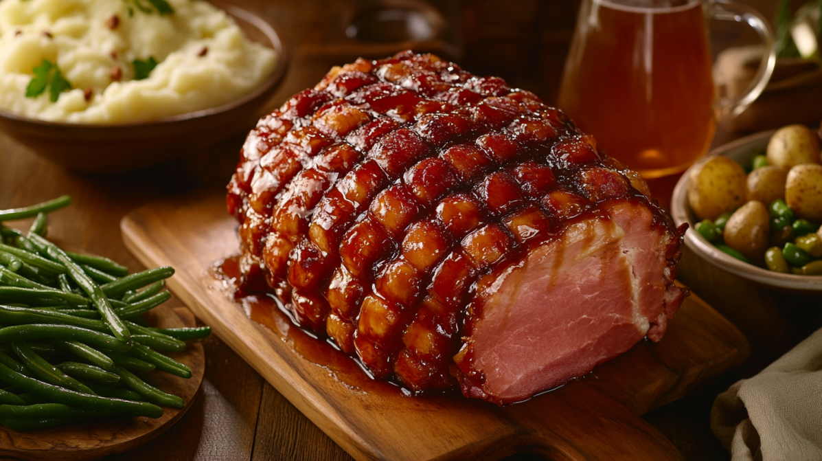 A perfectly glazed Gene Wenger's ham loaf fresh