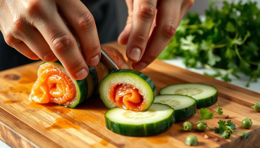 assembling cucumber roulade