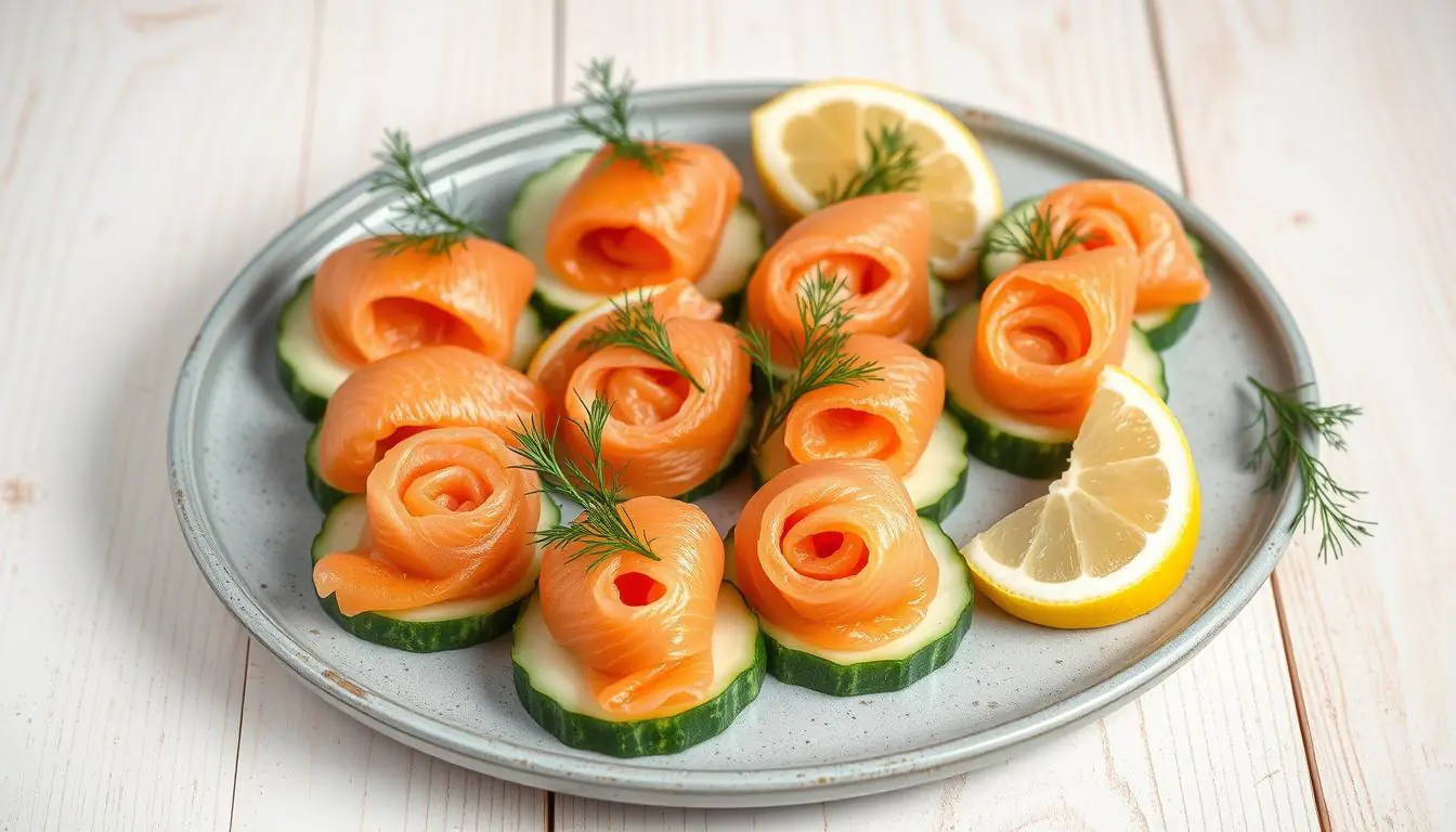 chatelaine smoked salmon roll on cucumber