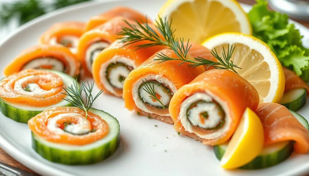 garnishing smoked salmon appetizers