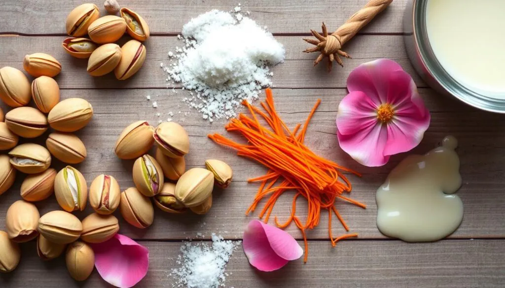 key ingredients in Pistachio Saffron Rose Ice Cream